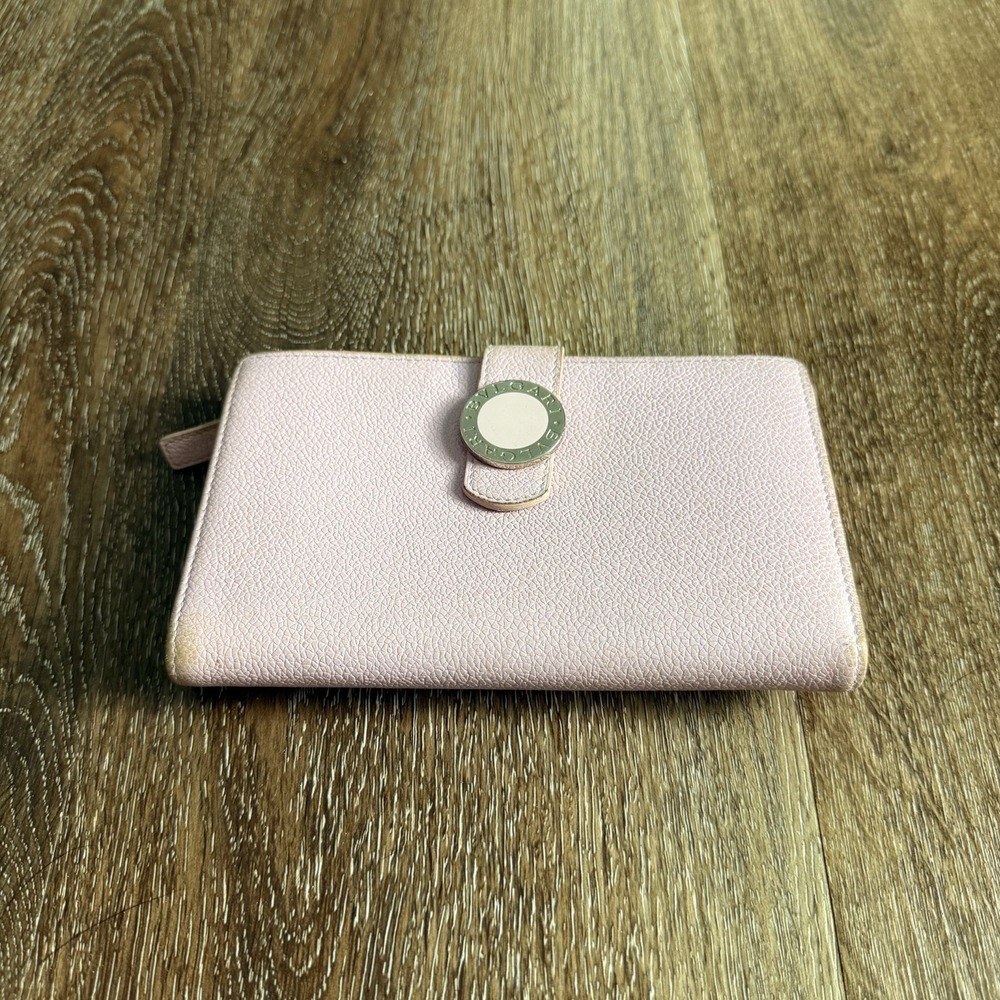 BVLGARI Colore Leather Long Bifold Wallet Light Baby Pink Vintage Glam Diva